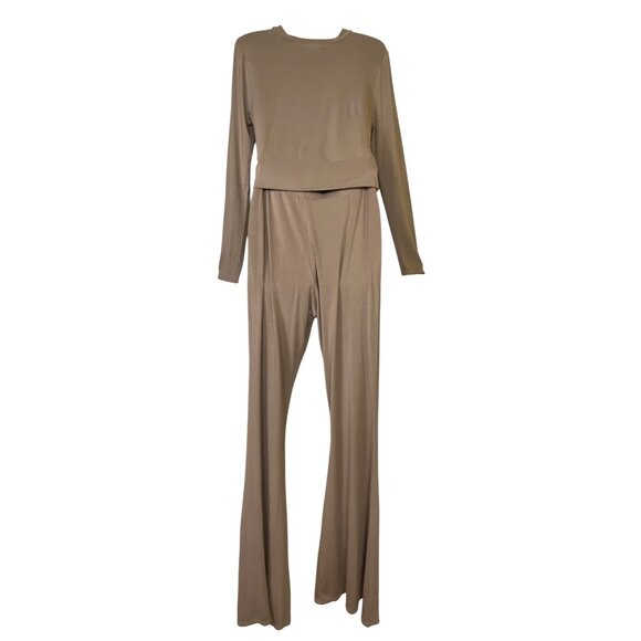 Fashion Nova Tan XL Twist Front Crop Top High Waist Flared Pants Set SEXY CASUAL - Picture 5 of 9